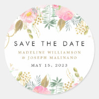 Watercolor Floral Blush & Gold Save the Date 
