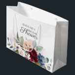 Watercolor Floral Blush Pink Bridal Shower Large Gift Bag<br><div class="desc">Floral Watercolor Burgundy Blush Bridal Shower Gift Bag. Featuring a burgundy roses, dusty blue and rustic bloom, this can be easily customised for your special occasion such as a baby shower, engagement party, birthday party, anniversaries, family reunions, and any special occasion you have lined up for the months ahead. Edit...</div>