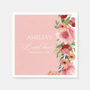 Watercolor floral blush pink bridal shower napkin