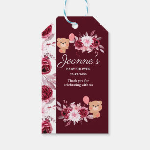 Watercolor Floral Blush Pink Burgundy Baby Shower Gift Tags