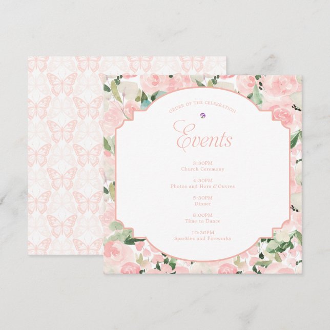 Watercolor Floral Blush Pink Butterfly Party Programme (Front/Back)