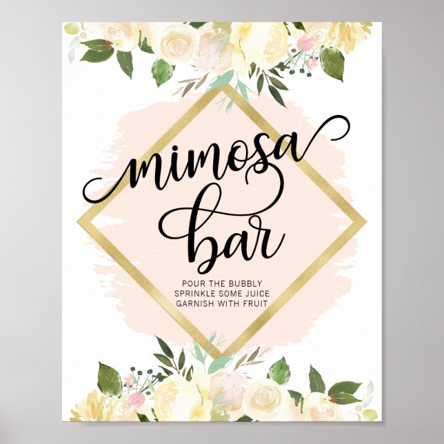 Watercolor Floral Blush Pink Gold MIMOSA BAR Sign (Front)