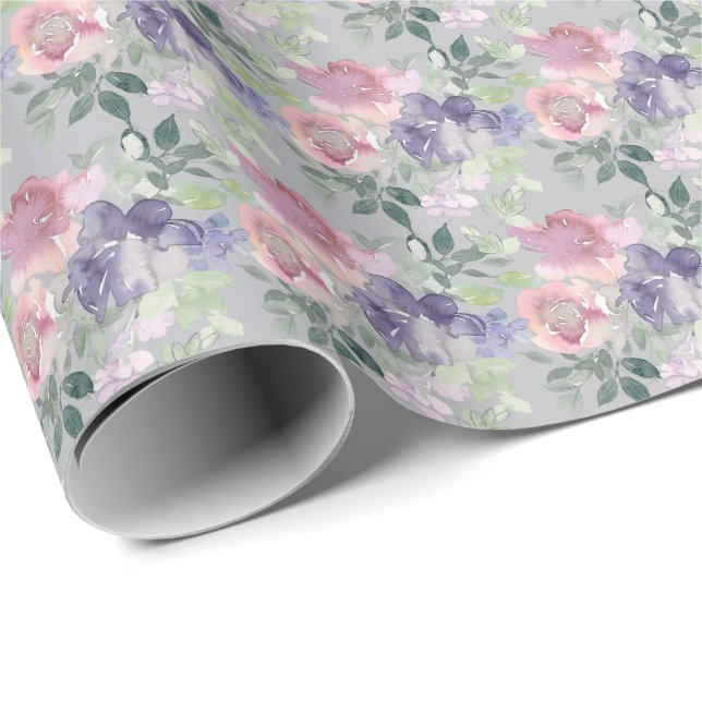 Watercolor Floral Blush Pink Lavender Purple  Wrapping Paper (Roll Corner)