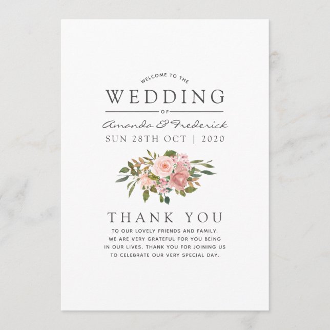 Watercolor floral Blush Pink Wedding Programme (Front)