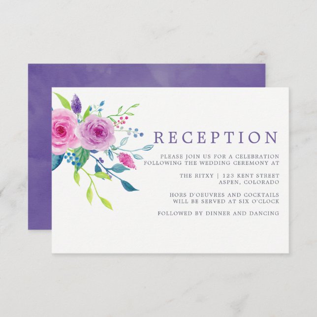 Watercolor Floral Blush Pink Wedding Reception Invitation (Front/Back)