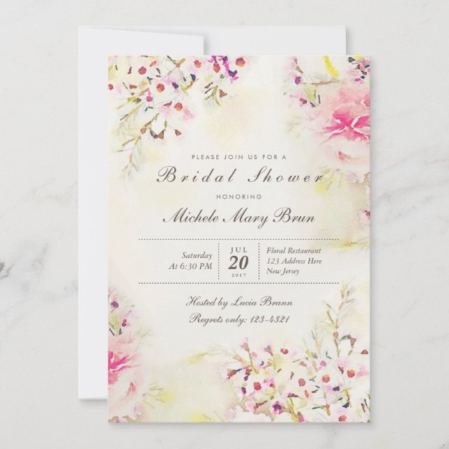 Watercolor Floral Boho Bridal Shower Invite (Front)