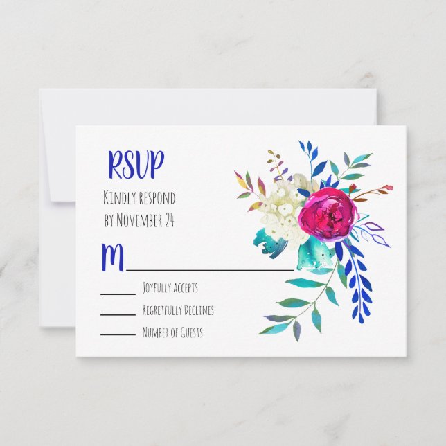 Watercolor Floral Boho Chic RSVP Card (Front)