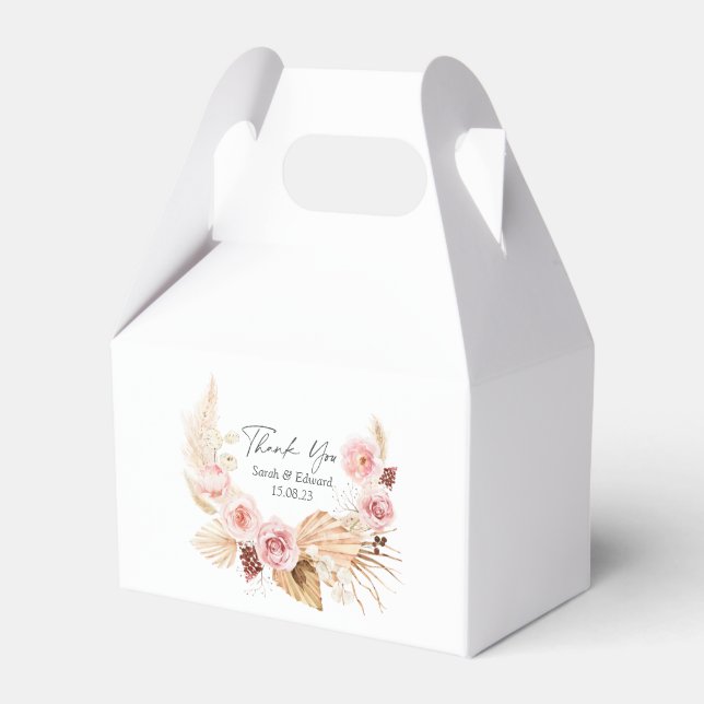 Watercolor Floral Boho Pampas grass Wedding Favour Box (Front Side)