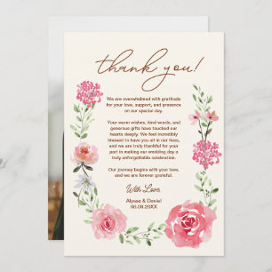 Watercolor Floral Boho Photo Wedding  Thank You Card