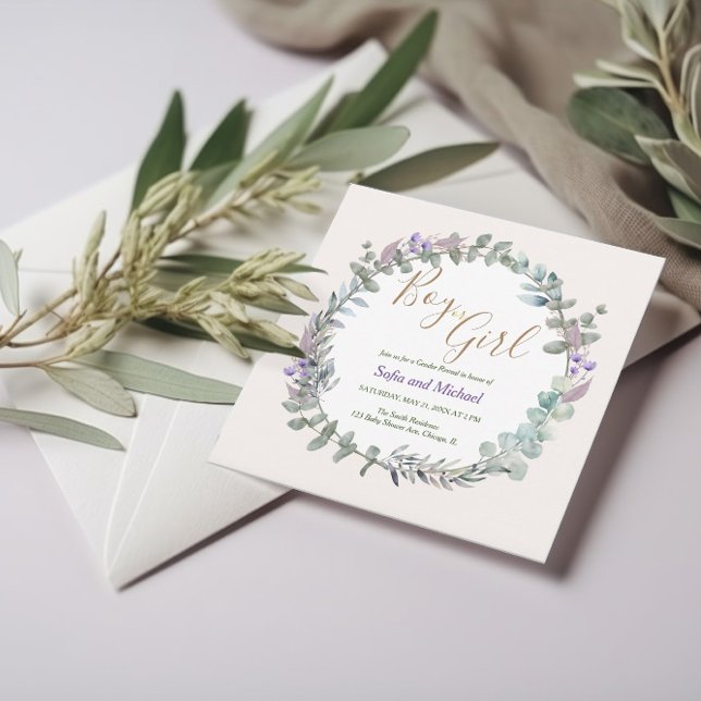 Watercolor Floral Boho Rustic Gender Reveal Invitation (Creator Uploaded)