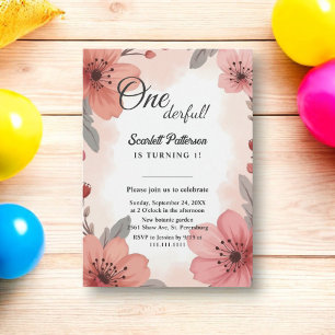 Watercolor Floral Boho Rustic Summer 1st Birthday Invitation