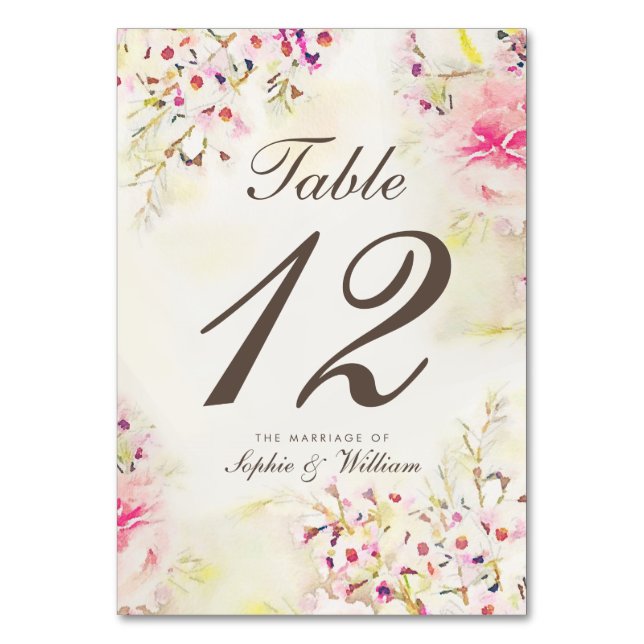 Watercolor Floral Boho Vintage Table Number Card (Front)
