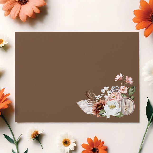 Watercolor Floral Boho Western Horseshoe Monogram Envelope (Watercolor Floral Boho Western Horseshoe Monogram Envelope)