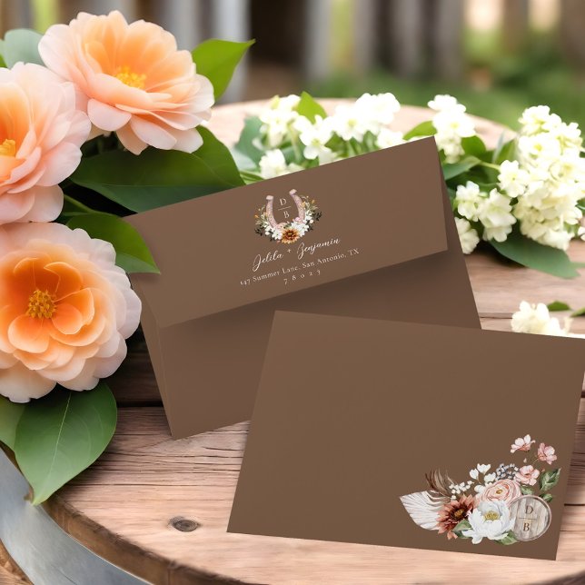 Watercolor Floral Boho Western Horseshoe Monogram Envelope (Watercolor Floral Boho Western Horseshoe Monogram Envelope)