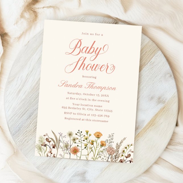 Watercolor Floral Boho Wildflower Baby Shower Invitation (Creator Uploaded)