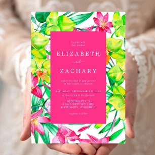 Watercolor Floral Bold Pink Wedding Invitation
