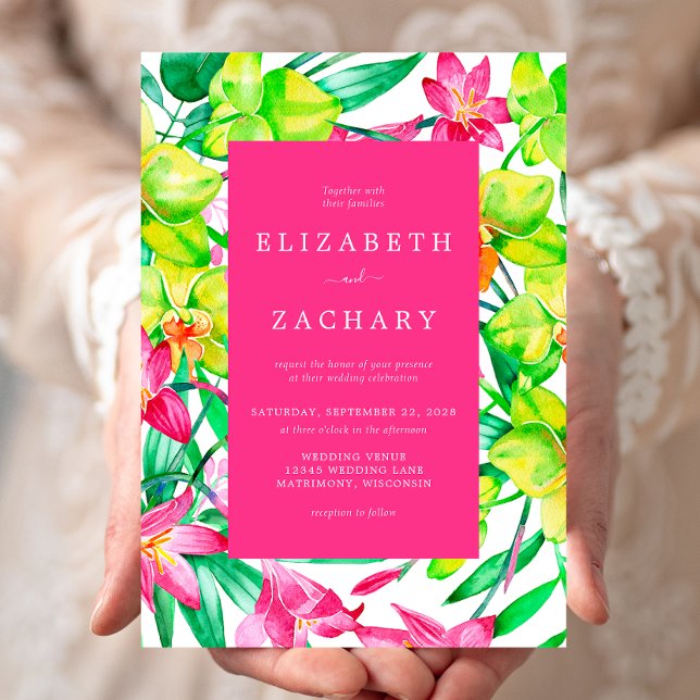 Watercolor Floral Bold Pink Wedding Invitation (Creator Uploaded)