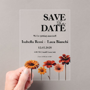 Watercolor Floral Bold Red & Orange Sunset Colours Acrylic Invitations