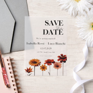 Watercolor Floral Bold Red & Orange Sunset Colours Vellum Invitations