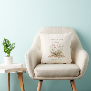 Watercolor Floral Book Just One More Chapter Cushion