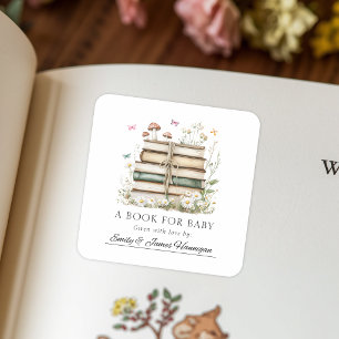 Watercolor Floral Books A Book For Baby Bookplate  Square Sticker