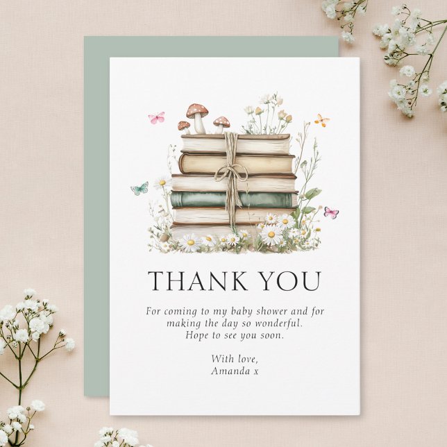 Watercolor Floral Books Baby Shower Thank You Card (Creator Uploaded)