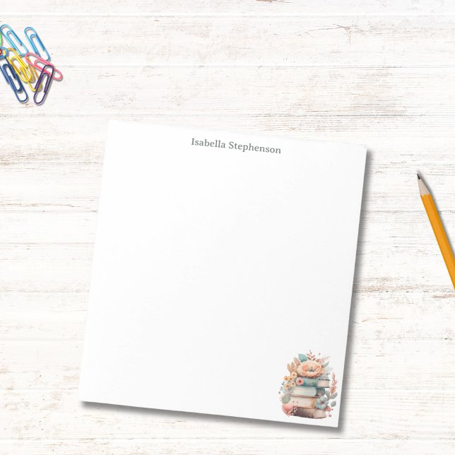 Watercolor Floral Books Personalised Book Lover  Notepad (Creator Uploaded)