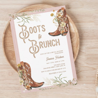 Watercolor Floral Boots & Brunch Bridal Shower Invitation