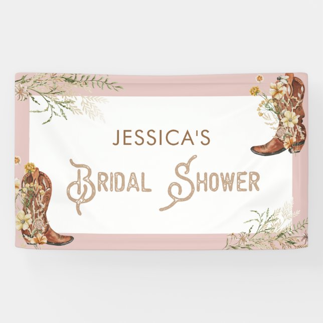 Watercolor Floral Boots & Bubbly Bridal Shower Banner (Horizontal)