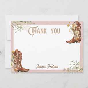 Watercolor Floral Boots & Bubbly Bridal Shower Thank You Card