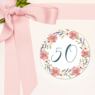 Watercolor Floral Border Customisable Age Classic Round Sticker