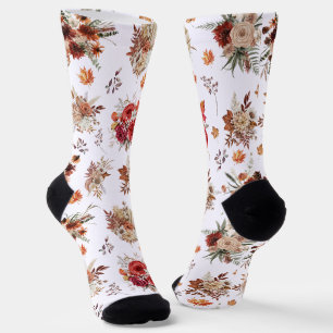 watercolor floral botanical fall autumn women socks