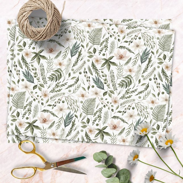 Watercolor Floral Botanical Garden Pattern Tissue Paper (In situ)
