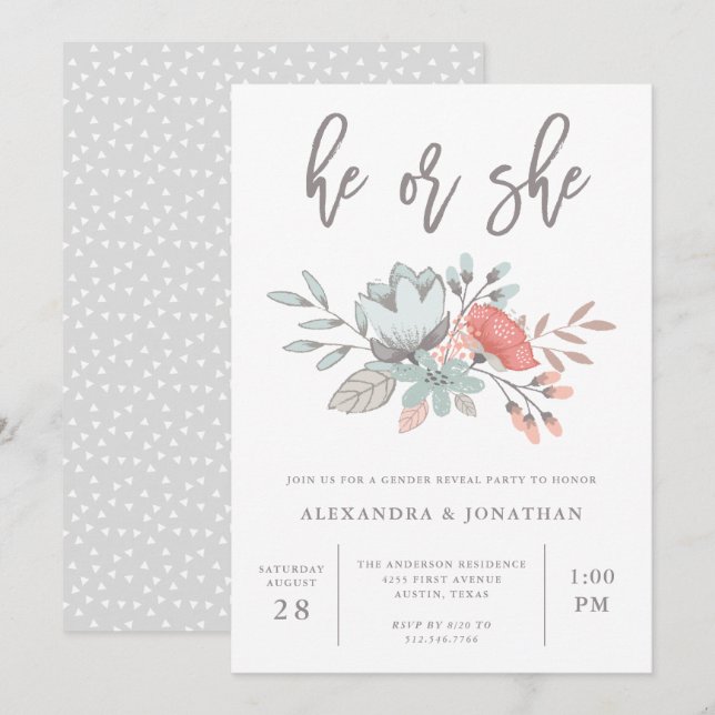 Watercolor Floral Botanical | Gender Reveal Party Invitation (Front/Back)
