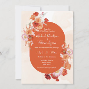 watercolor floral botanical orange brown  wedding  invitation