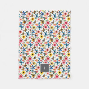 Watercolor floral botanical pattern monogrammed fleece blanket