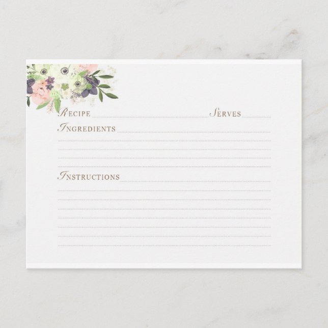 Watercolor Floral Botanical Recipe Postcard (Front)