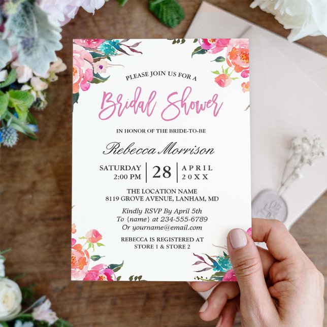 Watercolor Floral Botanical Wreath Bridal Shower Invitation (Creator Uploaded)