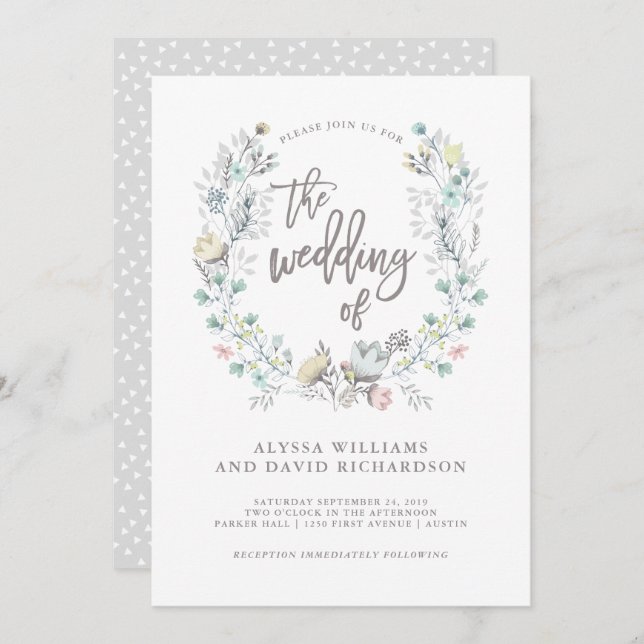 Watercolor Floral Botanical Wreath | Wedding Invitation (Front/Back)
