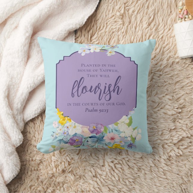 Watercolor Floral Bouquet Bible Verse Double Sided Cushion (Blanket)