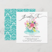 Watercolor Floral Bouquet Birthday Tea Invitation