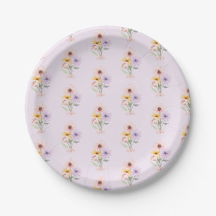 Watercolor floral bouquet girly preppy paper plate