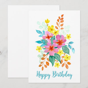 Watercolor Floral Bouquet "Happy Birthday" Invitation