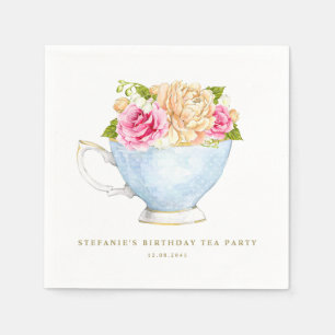 Watercolor Floral Bouquet in Teacup Birthday Tea Napkin