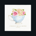 Watercolor Floral Bouquet in Teacup Bridal Shower Napkin<br><div class="desc">Add a touch of timeless elegance to your bridal shower with these customisable bridal shower paper napkins featuring a charming watercolor rose bouquet in a vintage teacup. Perfect for tea party-themed celebrations, garden gatherings, or romantic bridal brunches. Personalise these paper napkins by adding your name, event and date. Whether you're...</div>