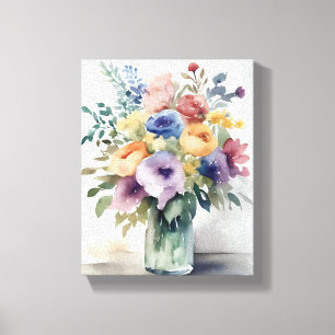 Watercolor Floral Bouquet Painting Canvas Print