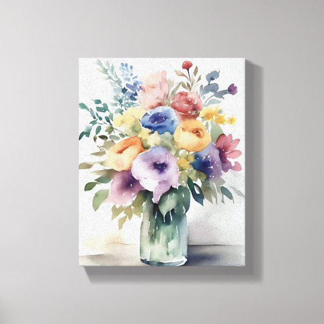 Watercolor Floral Bouquet Painting Canvas Print (Front)