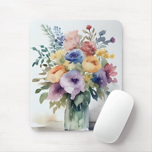 Watercolor Floral Bouquet Painting Mouse Pad (With Mouse)