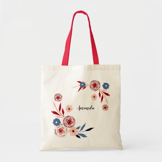Watercolor floral bouquet ,personalised tote bag (Front)