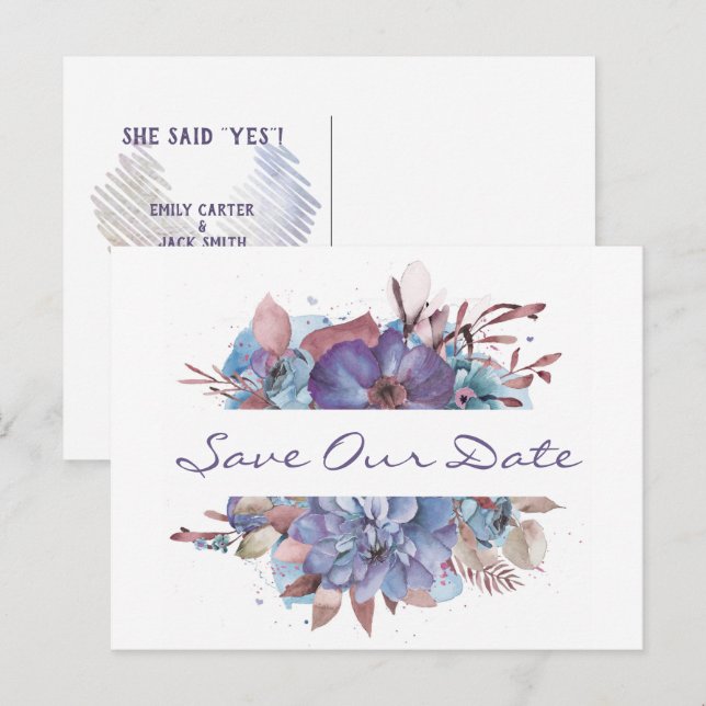 Watercolor Floral Bouquet Save the Date Announcement Postcard (Front/Back)